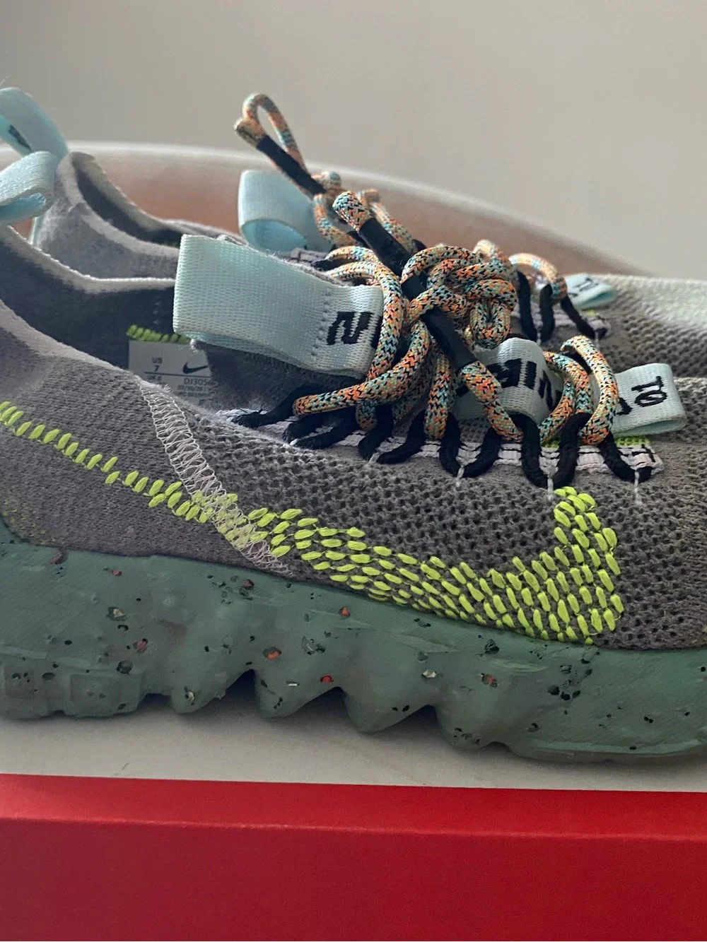 Nike Kids Grey & Mint Green Lightweight Sneakers with Multicolor Laces